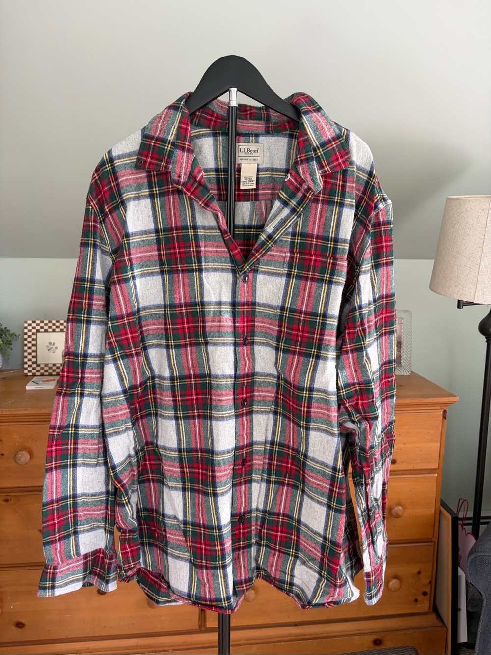 L.L. Bean Men's Red & Green Plaid Flannel Shirt, XXL